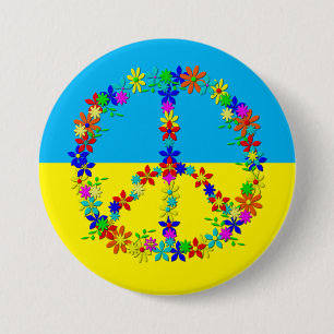 Badge Rond 7,6 Cm Panneau de paix avec fleurs, drapeau ukrainien