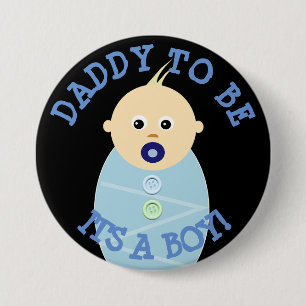 Badge Rond 7,6 Cm Papa à être bouton bleu de baby shower de bébé