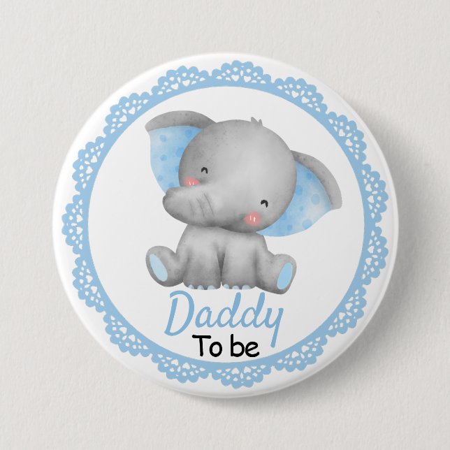 Badge Rond 7,6 Cm Papa sera nouveau papa bébé garçon douche éléphant (Devant)