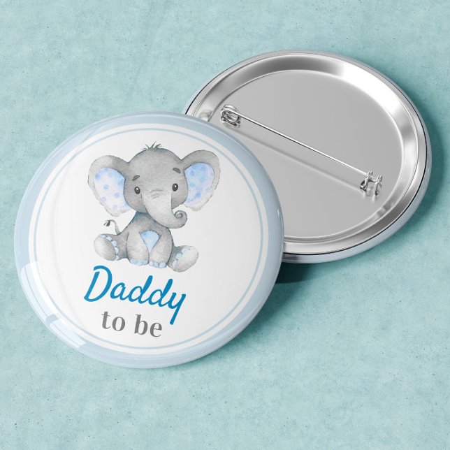 Badge Rond 7,6 Cm Papa sera nouveau papa bébé garçon douche éléphant (Créateur téléchargé)