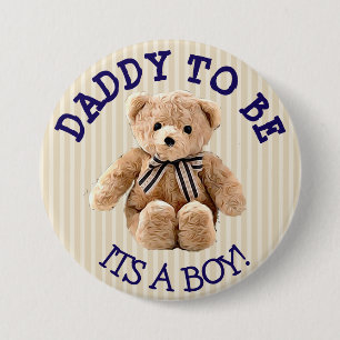 Badge Rond 7,6 Cm Papa to be, Teddy Bear Baby shower Button