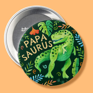 Badge Rond 7,6 Cm Papasaurus Dinosaur papa du garçon d'anniversaire