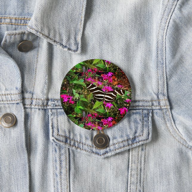 Badge Rond 7,6 Cm Papillon à aile longue Zebra (En situation)