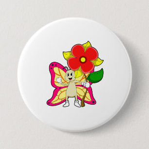Badge Rond 7,6 Cm Papillon à fleurs