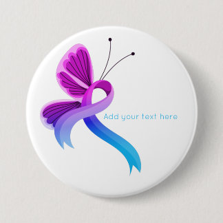 Badge Rond 7,6 Cm Papillon à ruban de sensibilisation rose et bleu c