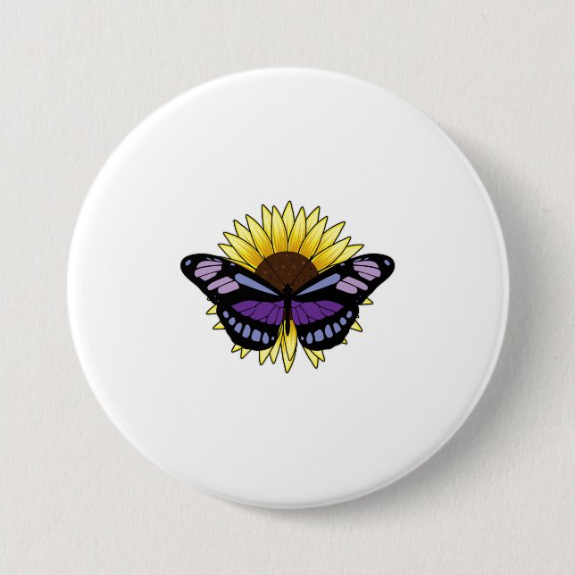 Badge Rond 7,6 Cm Papillon au tournesol (Devant)
