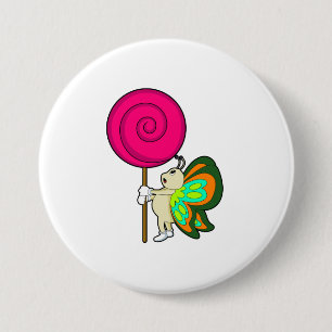 Badge Rond 7,6 Cm Papillon avec Lollipop