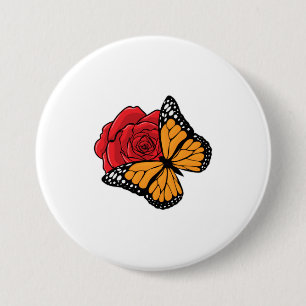 Badge Rond 7,6 Cm Papillon avec Rose