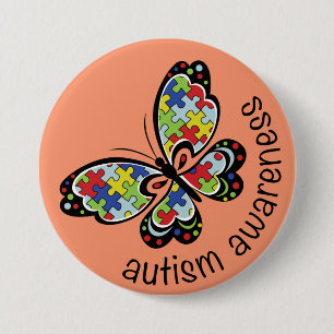 Badge Rond 7,6 Cm Papillon de puzzle de sensibilisation sur