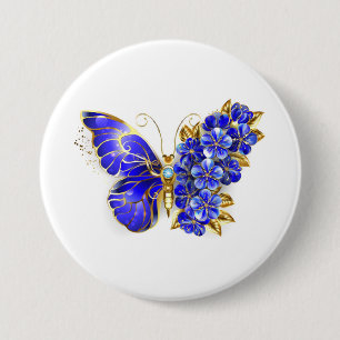 Badge Rond 7,6 Cm Papillon saphir à fleurs