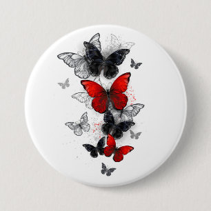 Badge Rond 7,6 Cm Papillons noirs et rouges volants