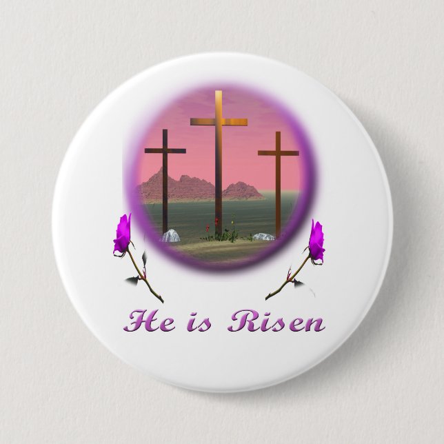 Badge Rond 7,6 Cm Pâques Christ ressuscité (Devant)