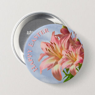 Badge Rond 7,6 Cm Pâques joyeuses - Photos florales Pâques roses