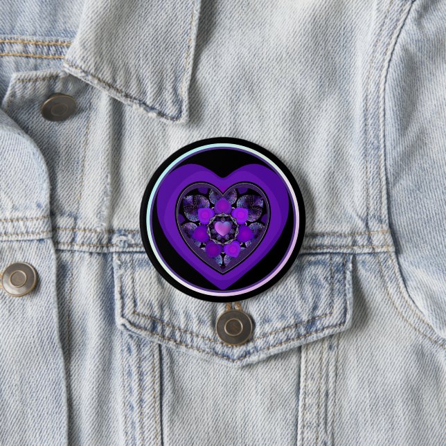 Badge Rond 7,6 Cm Parapluie violet & coeurs .7 (En situation)