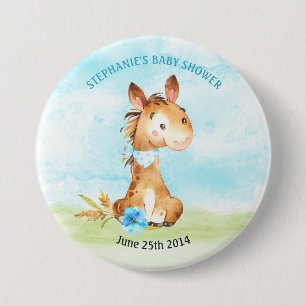 Badge Rond 7,6 Cm Parc de Baby showers Watercolor Boy Horse