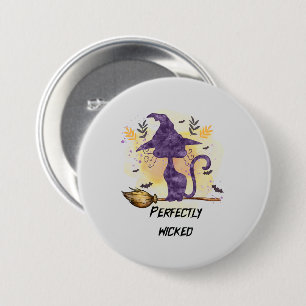 Badge Rond 7,6 Cm Parfaitement Malin - Chat Sorcière Noire
