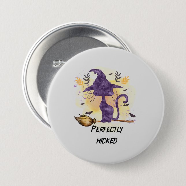 Badge Rond 7,6 Cm Parfaitement Malin - Chat Sorcière Noire (Devant & derrière)