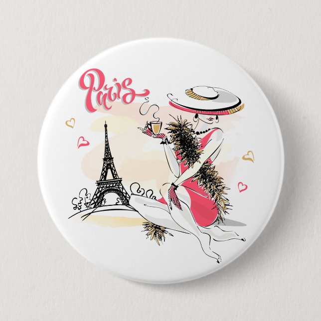 Badge Rond 7,6 Cm Paris, Mode & Café (Devant)