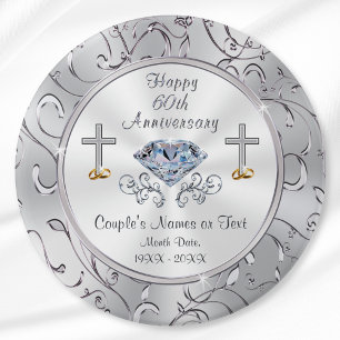 Badge Rond 7,6 Cm Parti du 60e anniversaire du Mariage chrétien pour
