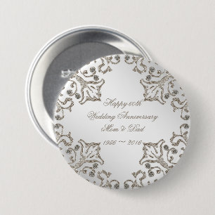 Badge Rond 7,6 Cm Parties scintillant 60e Bouton de l'anniversaire d