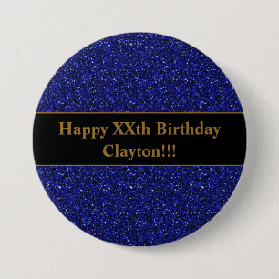 Badge Rond 7,6 Cm Parties scintillant Bleue Avec Message Anniversair