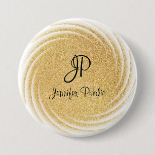 Badge Rond 7,6 Cm Parties scintillant d'or Faux Monogrammé Élégant M