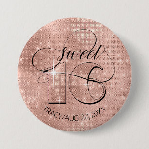 Badge Rond 7,6 Cm Parties scintillant et brillant Sweet 16 Rose Gold