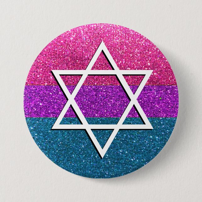 Badge Rond 7,6 Cm Parties scintillant gay pride Bisexuel Etoile juiv (Devant)