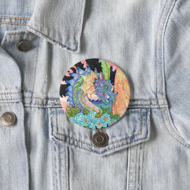 Badge Rond 7,6 Cm Pastel Blue Rose Dragon (En situation)