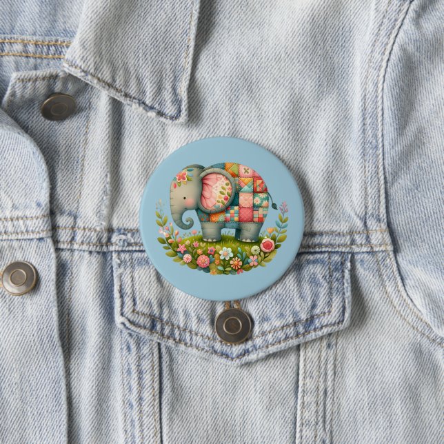 Badge Rond 7,6 Cm Patchwork Elephant Floral Meadow Charm (En situation)