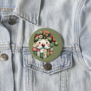 Badge Rond 7,6 Cm Patchwork Fantaisiste Santa Noël Folklorique