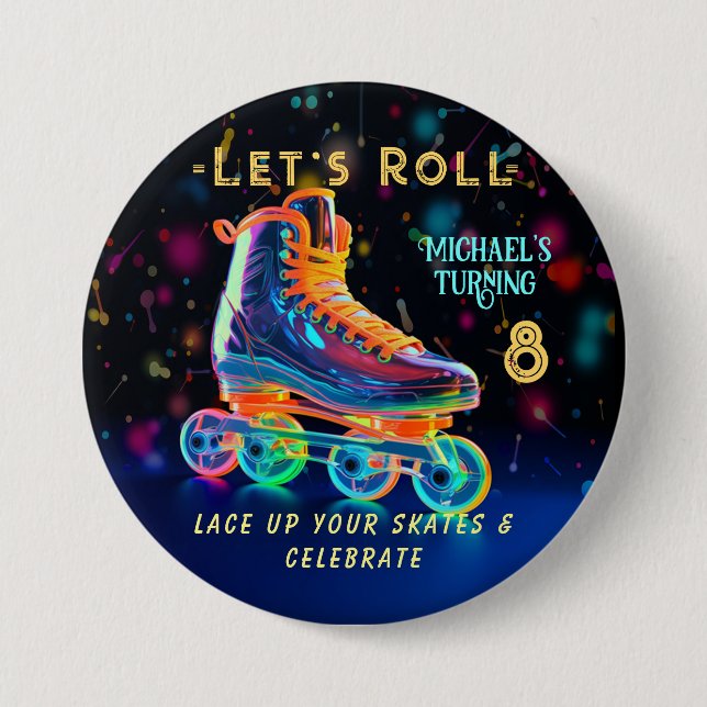 Badge Rond 7,6 Cm Patinage à rouleaux, 8 ans (Devant)