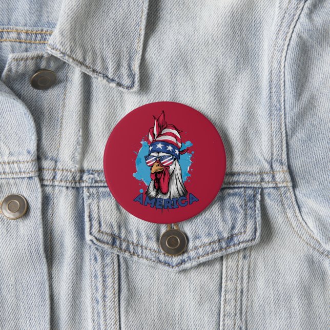 Badge Rond 7,6 Cm Patriotique poulet aux USA Bandana et Shades (En situation)