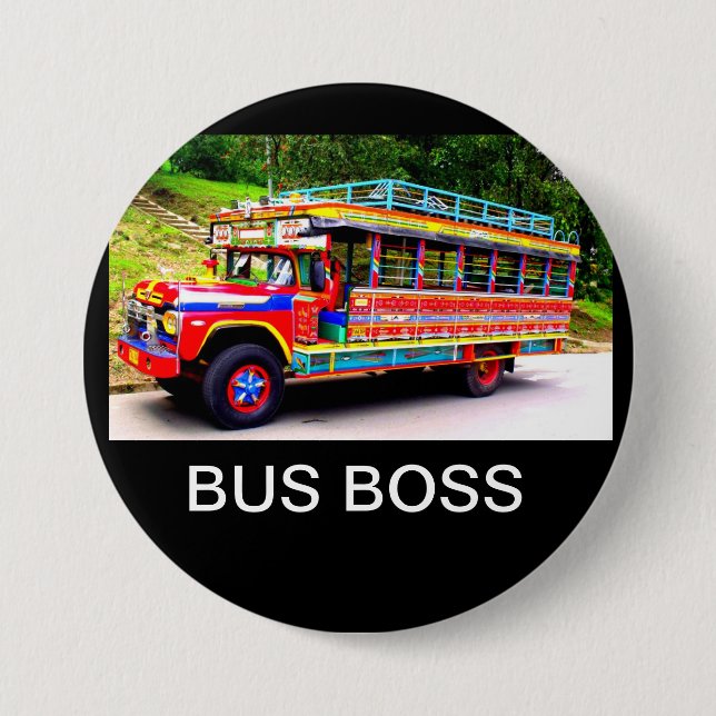 BADGE ROND 7,6 CM PATRON D'AUTOBUS (Devant)