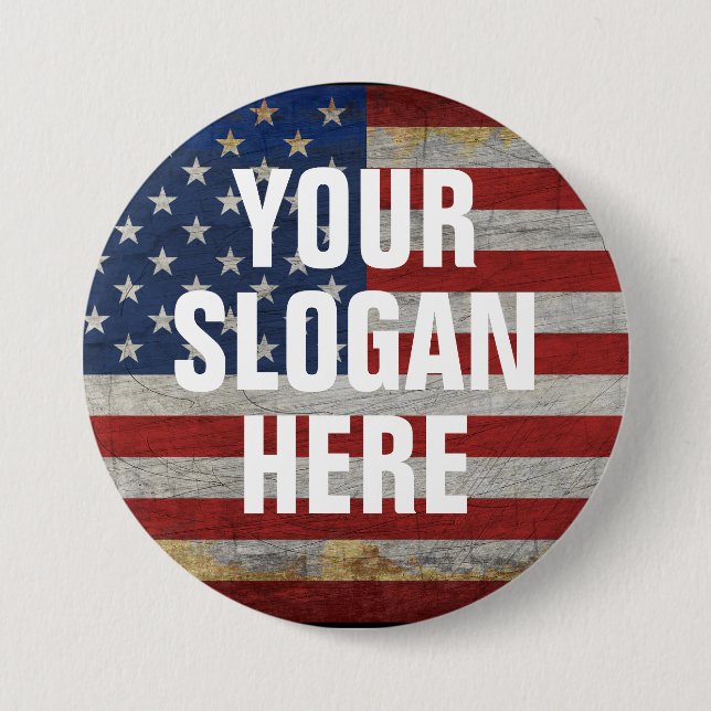 BADGE ROND 7,6 CM PAYS SLOGAN PERSONNALISÉ DISANT DRAPEAU CUSTOMISÉ (Devant)