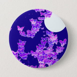 Badge Rond 7,6 Cm Paysage lunaire avec papillons - lilas, bleu foncé
