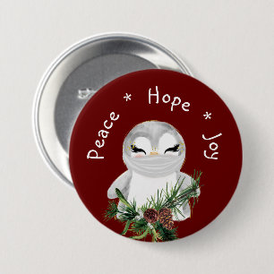 Badge Rond 7,6 Cm Peace Hope Joy Pingouin masqué