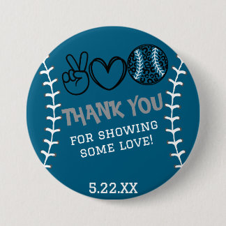 Badge Rond 7,6 Cm Peace Love Softball Anniversaire