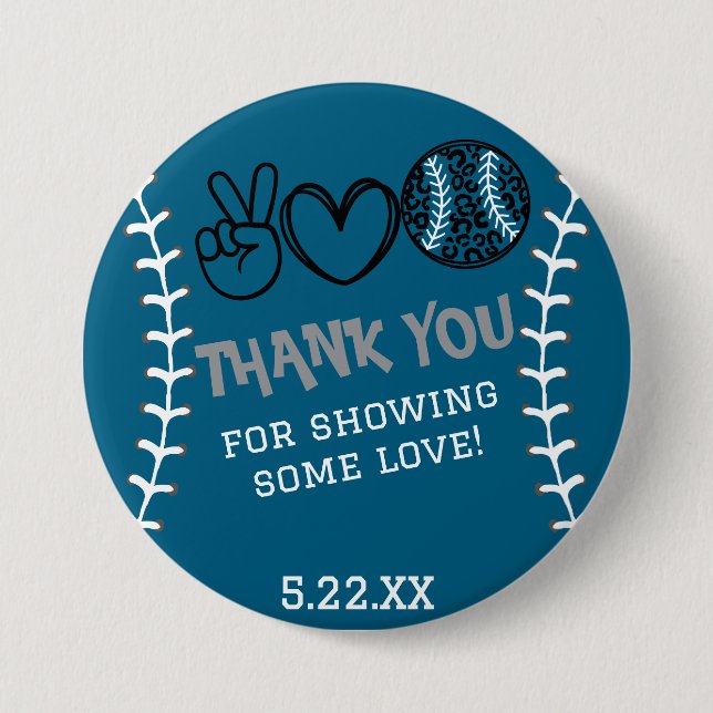 Badge Rond 7,6 Cm Peace Love Softball Anniversaire (Devant)