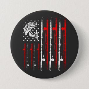 Badge Rond 7,6 Cm Pêche Drapeau Américain Rod Vintage Avec Poisson R