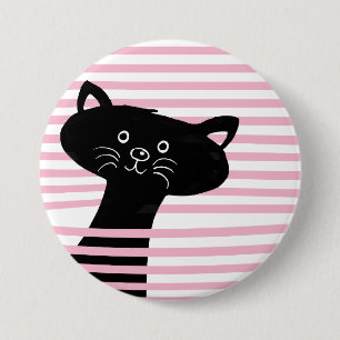 Badge Rond 7,6 Cm Peekaboo ! Bouton de dessin de chat noir mignon