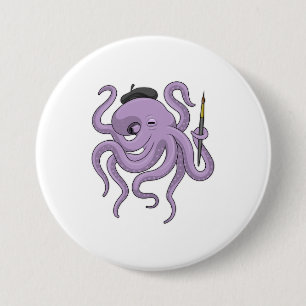 Badge Rond 7,6 Cm Peinture Octopus Peinture brosse