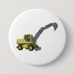 Badge Rond 7,6 Cm Pelle sur roues de construction jaune