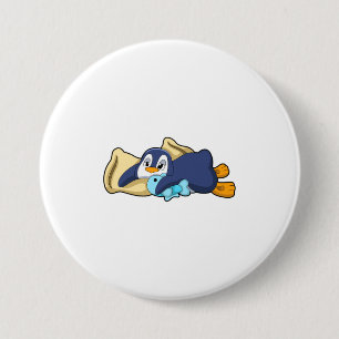 Badge Rond 7,6 Cm Penguin au coucher avec Coussin