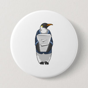 Badge Rond 7,6 Cm Penguin comme secrétaire avec pile de papier