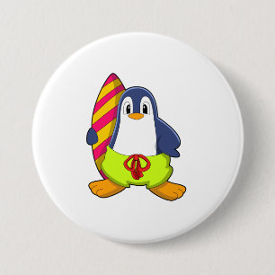 Badge Rond 7,6 Cm Penguin comme surfer avec Surfer