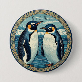 Badge Rond 7,6 Cm Penguin Couple Winter Snow Blue Ocean Ice Glacier 