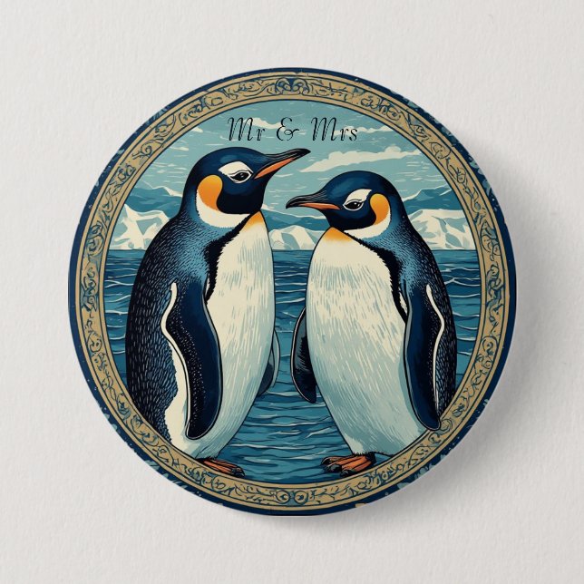 Badge Rond 7,6 Cm Penguin Couple Winter Snow Blue Ocean Ice Glacier  (Devant)
