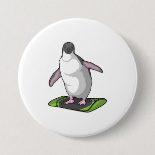 Badge Rond 7,6 Cm Penguin en Snowboardeur avec Snowboard