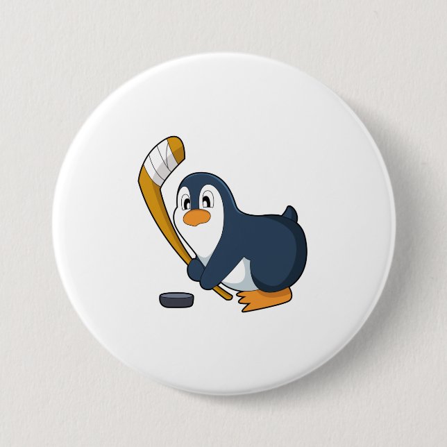 Badge Rond 7,6 Cm Penguin Hockey sur glace bâton de hockey sur glace (Devant)